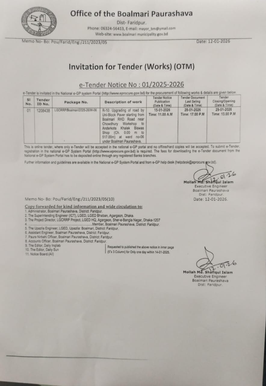 Invitation For Tender (Works) ( OTM)